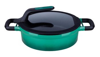 Berghoff Gem Stay Cool Cam Kapaklı Döküm 24 cm Basık Tencere Açık Yeşil