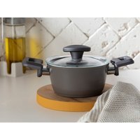 English Home Pretty Mini Cam Kapaklı Alüminyum 14 cm Derin Tencere Gri