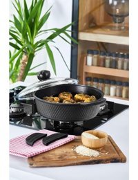 Amboss Kuvarz KUV-7845 Cam Kapaklı Döküm 26 cm Basık Tencere