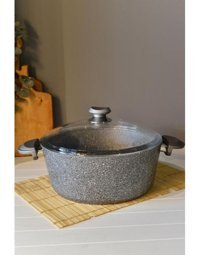 Oms Collection Cam Kapaklı Granit 30 cm Derin Tencere