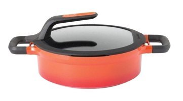 Berghoff Gem Stay Cool Cam Kapaklı Döküm 24 cm Basık Tencere Turuncu