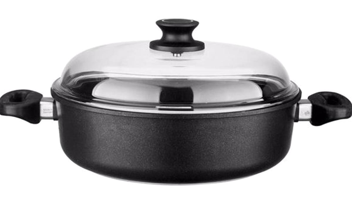 Leggno Black Premium Cam Kapaklı Döküm 20 cm Basık Tencere