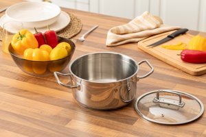 Vivense Kitchen Essentials Cam Kapaklı Çelik 20 cm Derin Tencere