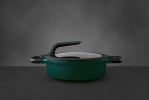 Berghoff Gem Stay Cool Cam Kapaklı Döküm 24 cm Basık Tencere Yeşil