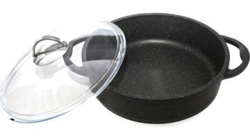 Essenso Premium Cam Kapaklı Döküm-Granit 28 cm Basık Tencere