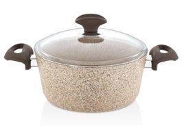 Falez Creamy Cam Kapaklı Granit 18 cm Derin Tencere