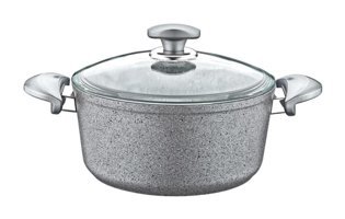 Oms Collection Bio 3110 Cam Kapaklı Granit 20 cm Derin Tencere Gri