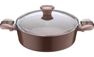Brioni Pro Stone Cam Kapaklı Granit 28 cm Basık Tencere