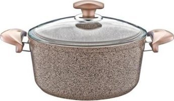 Oms Collection Cam Kapaklı Granit 22 cm Derin Tencere Kahverengi