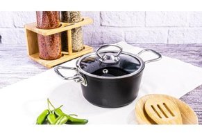 Bambum Poppy Cam Kapaklı Granit 14 cm Derin Tencere