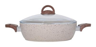 Karizma Cam Kapaklı Granit 26 cm Karnıyarık Tencere Krem