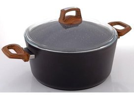 Bonera Vogue Cam Kapaklı Granit 22 cm Derin Tencere Siyah