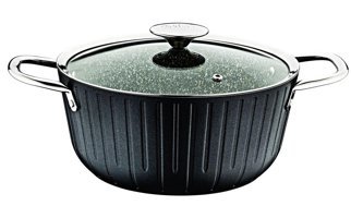 Oms Collection Colonna 3318 Cam Kapaklı Granit 28 cm Derin Tencere Siyah