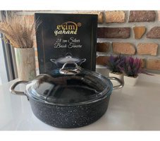 Evim Şahane Flora Cam Kapaklı Döküm-Granit 28 cm Basık Tencere