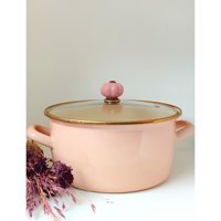 Ebruli Emaye Retro Cam Kapaklı Emaye 24 cm Derin Tencere