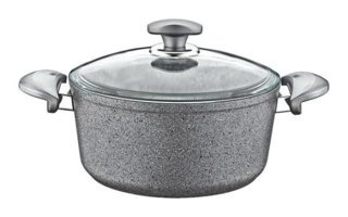 Oms Collection 3110 Cam Kapaklı Granit 26 cm Derin Tencere Gri