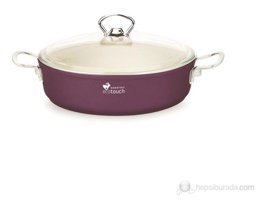Essenso Ecotouch Verona Cam Kapaklı Granit 28 cm Basık Tencere Mor