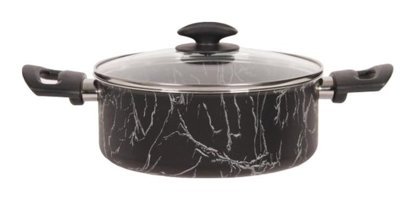 Mehtap Mermer Desenli Cam Kapaklı Granit 22 cm Derin Tencere