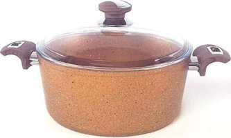 Oms Collection 3105 Cam Kapaklı Granit 24 cm Derin Tencere