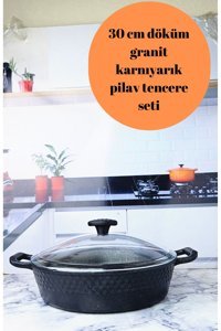 Bre Home Cam Kapaklı Döküm-Granit 30 cm Karnıyarık Tencere
