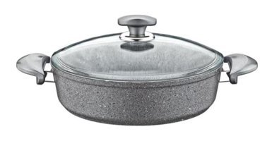 Oms Collection Gr201 Cam Kapaklı Granit 24 cm Basık Tencere