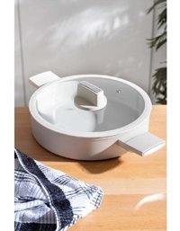 Acar Ultimate Pro BFT-05940 Cam Kapaklı Seramik 28 cm Basık Tencere