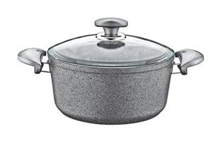 Oms Collection Cam Kapaklı Granit 18 cm Derin Tencere Gri