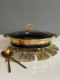Rossev Black Gold Cam Kapaklı Döküm Basık Tencere