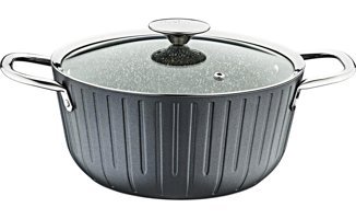 Oms Collection 3118 Cam Kapaklı Granit 20 cm Derin Tencere Siyah