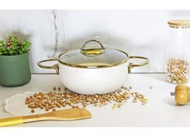 Evita İstiridye Gold Cam Kapaklı Granit 20 cm Derin Tencere