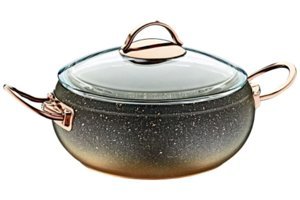 Oms Collection Bio 3141 Cam Kapaklı Granit 20 cm Derin Tencere