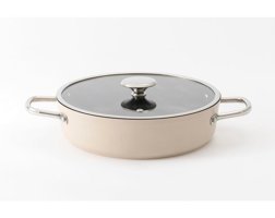 Vivense Kitchen Essentials Cam Kapaklı Granit 26 cm Basık Tencere Bej