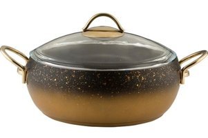 Essenso Gold Cam Kapaklı Granit 24 cm Derin Tencere