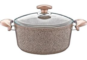Oms Collection 3110 Cam Kapaklı Granit 20 cm Derin Tencere Kahverengi
