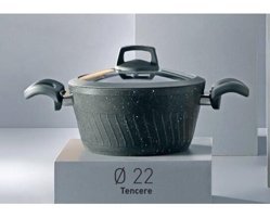 Bonera Milena Cam Kapaklı Granit 22 cm Derin Tencere