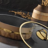 Brioni Selection Cam Kapaklı Granit 28 cm Basık Tencere Krem