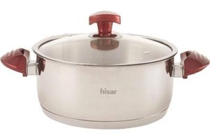 Hisar Lizbon Ideal Cam Kapaklı Çelik 18 cm Derin Tencere Kırmızı