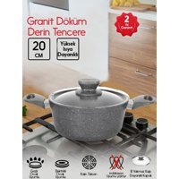 Fithome Cam Kapaklı Döküm-Granit 20 cm Derin Tencere