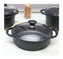 Alkar Hanımeli Cam Kapaklı Döküm-Granit 28 cm Basık Tencere