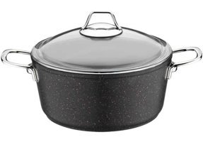 Olika Siyah İnci Cam Kapaklı Granit 24 cm Derin Tencere