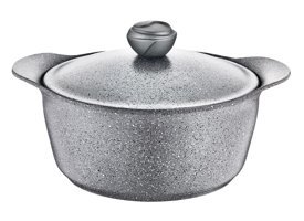 Oms Collection Bio 3120 Cam Kapaklı Granit 28 cm Derin Tencere Gri