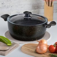 Evren Gold Stone Cam Kapaklı Granit 30 cm Derin Tencere