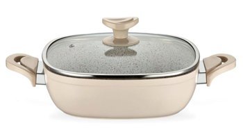 Schafer Gastronomie Master Cam Kapaklı Granit 24 cm Basık Tencere Krem