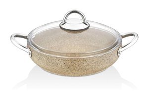 Amboss Aquamarine Cam Kapaklı Granit 28 cm Basık Tencere