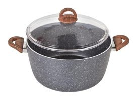 Karizma Cam Kapaklı Granit 24 cm Derin Tencere