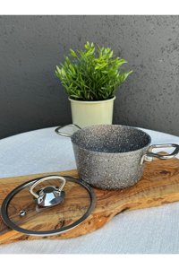 Homehayat Mini Cam Kapaklı Granit 14 cm Derin Tencere