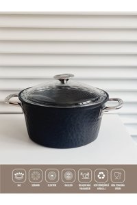 Amboss Cam Kapaklı Döküm 24 cm Derin Tencere