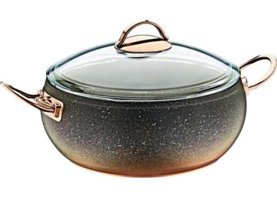 Oms Collection 3141BKR Cam Kapaklı Bakır 18 cm Derin Tencere