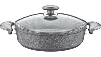 Oms Collection 3310 Cam Kapaklı Granit 32 cm Karnıyarık Tencere Gri