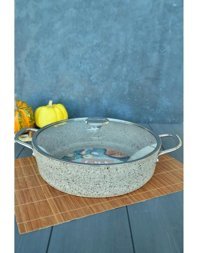 Oms Collection İndüksiyon Cam Kapaklı Granit 30 cm Basık Tencere